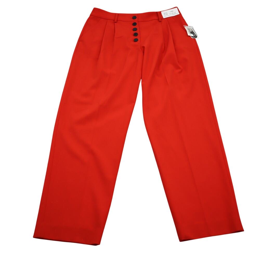 Bar III Pants Womens 8 Red Valencia Pleated Button up High Rise Straight Bottoms
